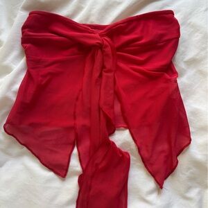 Red strapless mesh crop top